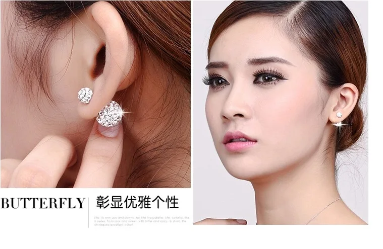 

2021 New Trendy Light Luxury Double-Sided Size Shambhala Cubic Zirconia Ball Earrings S925 Silver Needles Stud Earring For Women