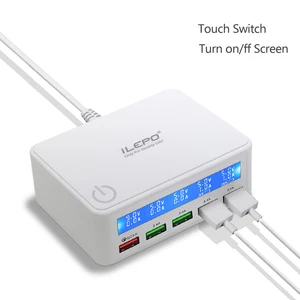 ilepo quick charge qc3 0 usb fast charger station 50w 5 usb a onff screen display safety charger for iphone ipad kindle tablet free global shipping