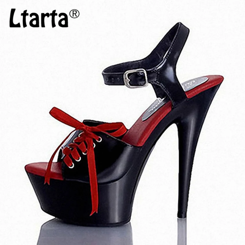 

LTARTA 15cm Heels New Super High Heel Thin Heel Nightclub Waterproof Platform Hentian High Sexy Lace Up Sandals LYP