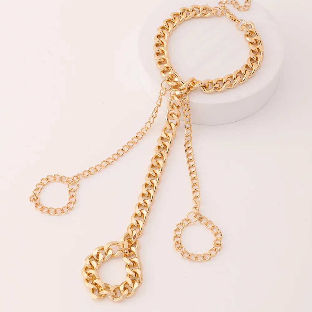 Punk Exaggerated Alloy Thick Chain Interweave Finger Hand Harness Bracelet Gold Plated Bangle For Women Men Jewelry Gift | Украшения и