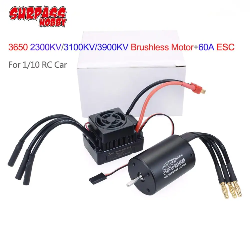 SURPASS HOBBY 3650 2300KV/3100KV/3900KV бесщеточный водонепроницаемый двигатель и 60A ESC для 1/10 RC