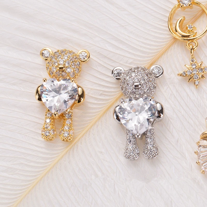 2 предмета блестящее циркониевое с медведем сплав 3D украшение для ногтей принтом