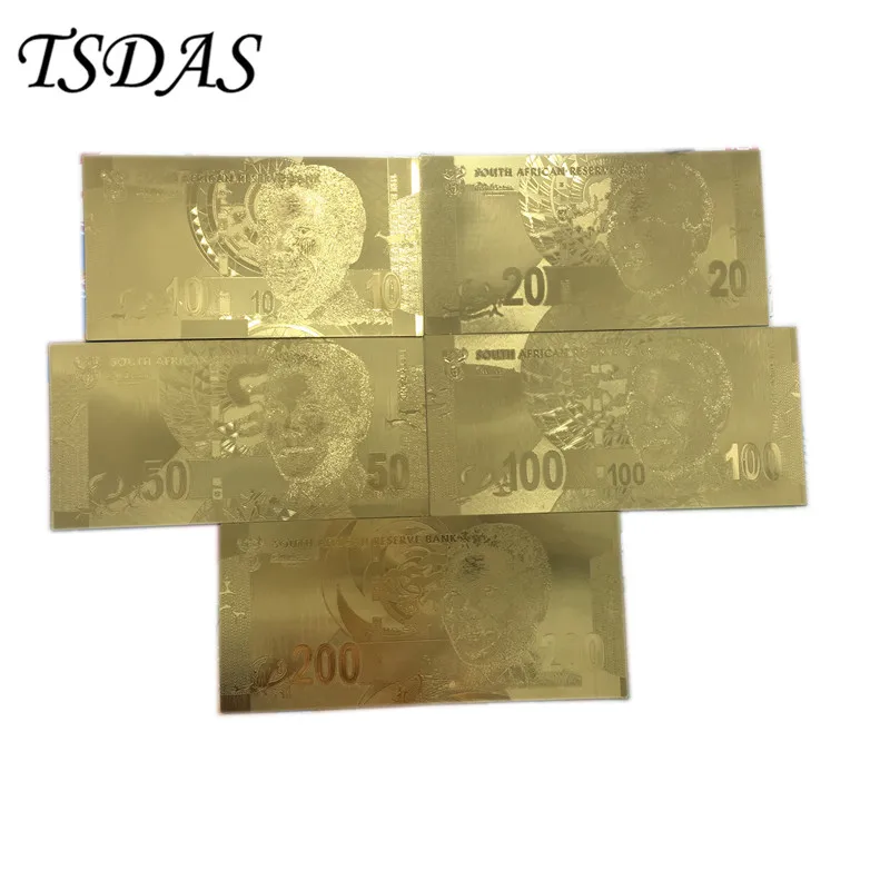 Хороший золотой Южно-Африканский набор банкнот 5 шт Золотая фольга банкнота Rand
