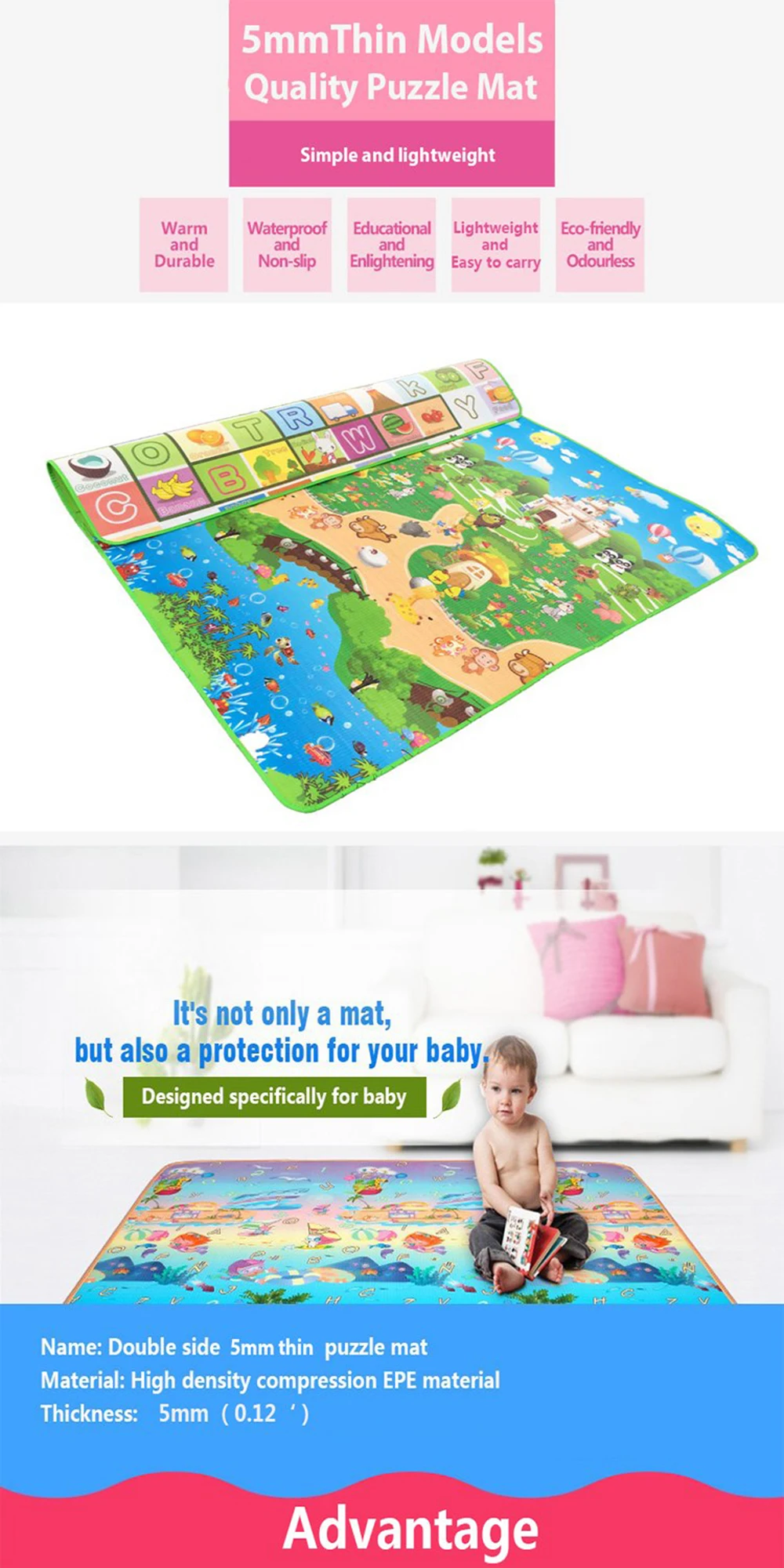 Детская игрушка ползающая головоломка тонкие игровые коврики 150X180X0,5 см двухсторонний младенец 59X70IN коврик толстый коврик игровой