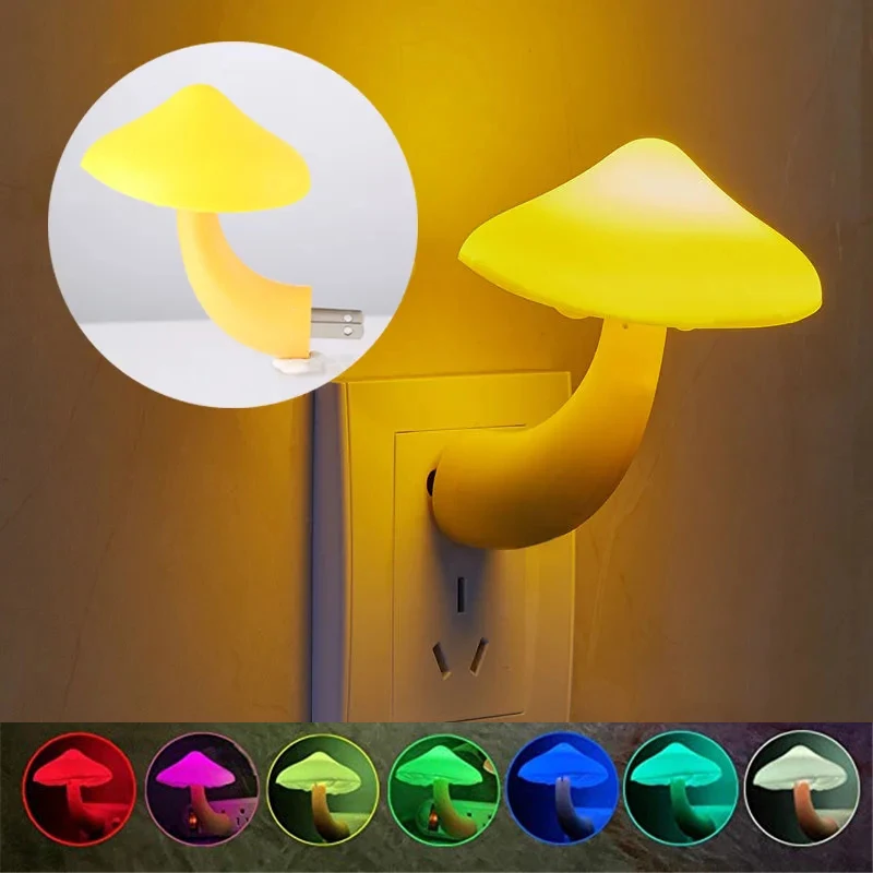 

LED Night Lights Mushroom Shape Automatic Sensor Bathroom Stairs Bedroom Bedside Lamps Light-control Sensor Decorative Lights