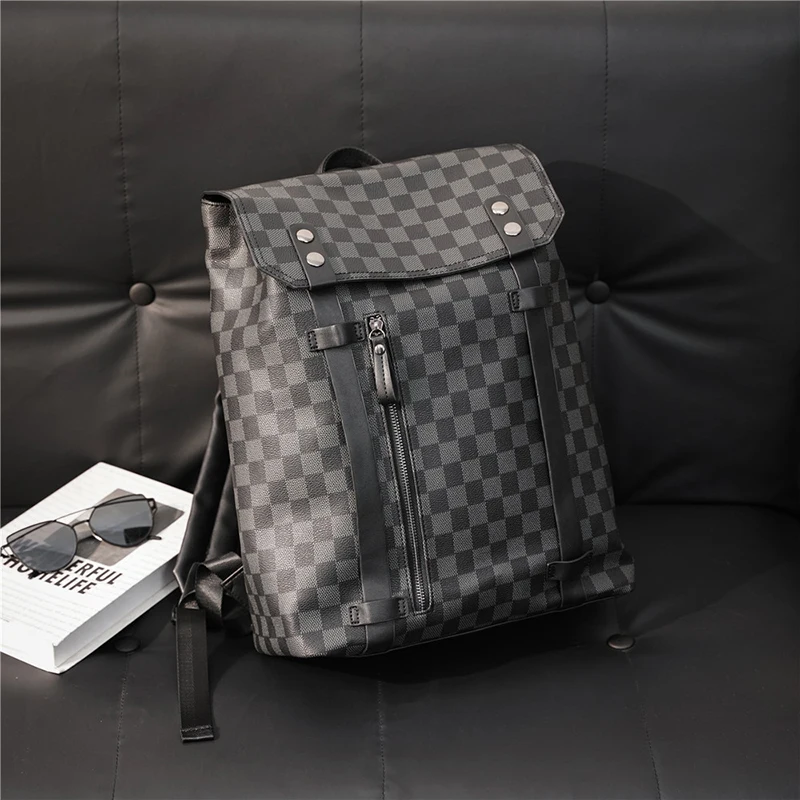 

VICUNA POLO Large Capacity PVC Leather Travel Backpack For Men Brand Plaid Design Mens School Laptop Backpack Man Bag New