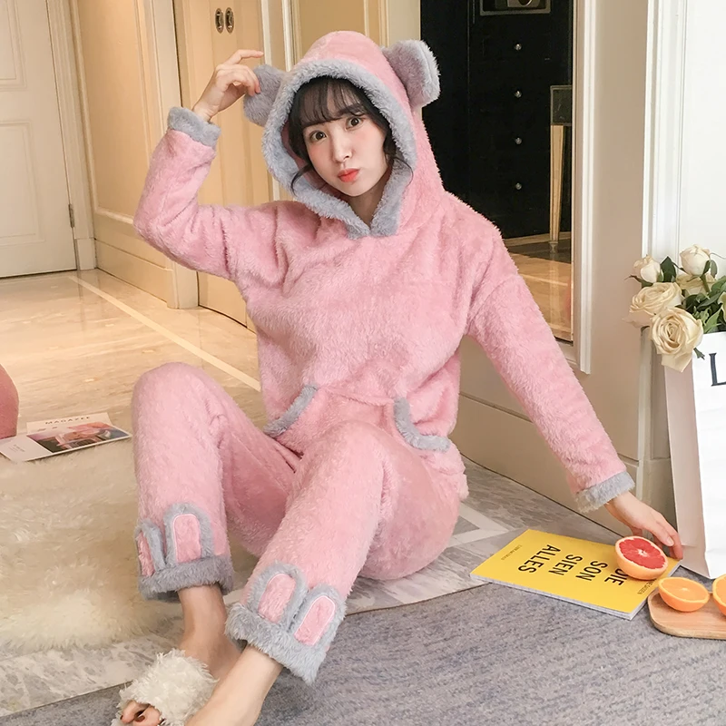 Рождественская Пижама Женская Зимняя шерстяная теплая бархатная утепленная