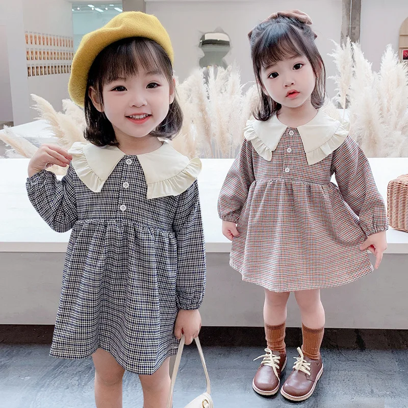 Fashion Grid Spring Summer Girls Dress Kids Teenagers Children Clothes Outwear Special Occasion Long Sleeve High Quality
