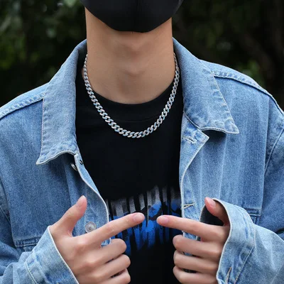 

Men's fashion Euro-cross hot style necklace with sea blue zircon hip hop trend Jewelry accessories 9mm Necklaces