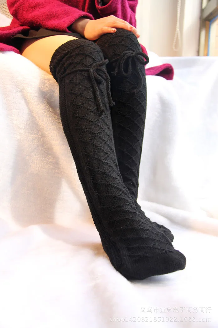 

Autumn Winter Over Knee Socks Sexy Warm Thin High Long Knit Stockings For Ladies Women Cable Long Boot Thigh-High Socks 4colors