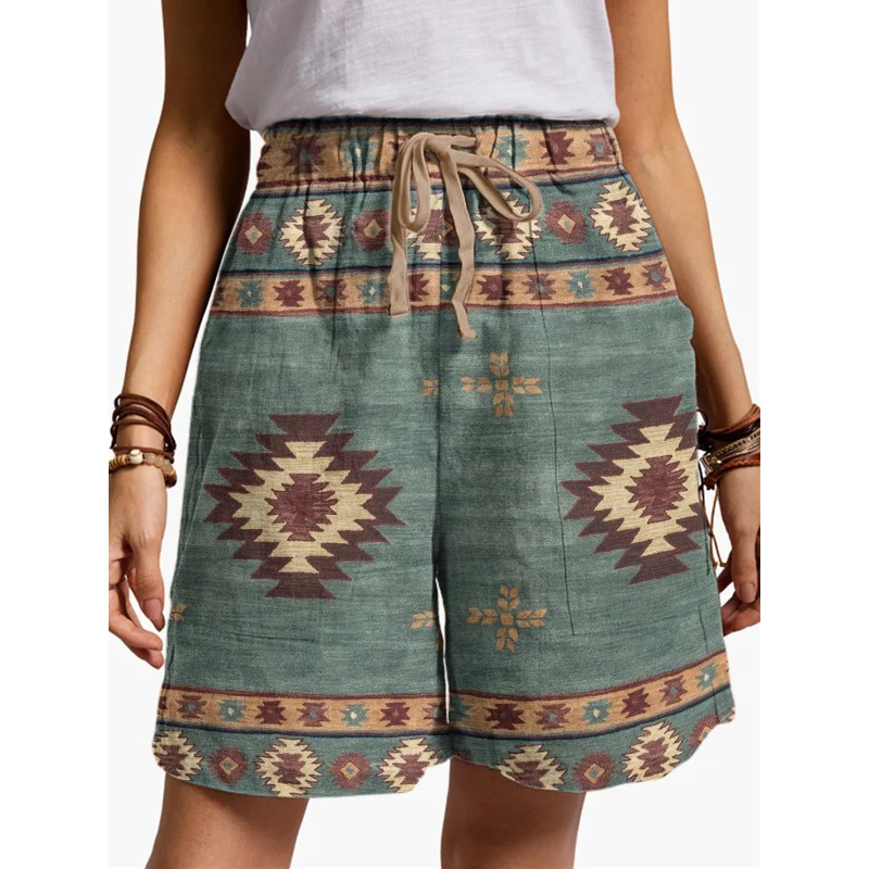 

Classical Print Shorts for Women High Waist Casual Pants Harajuku Vintage Streetwear Summer Plus Size Loose Fashion Clothes 2021