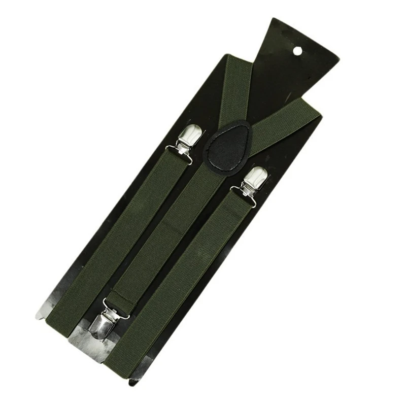

Unisex Clip on Suspender Elastic Y-Shape Back Formal Adjustable Braces, Army Green