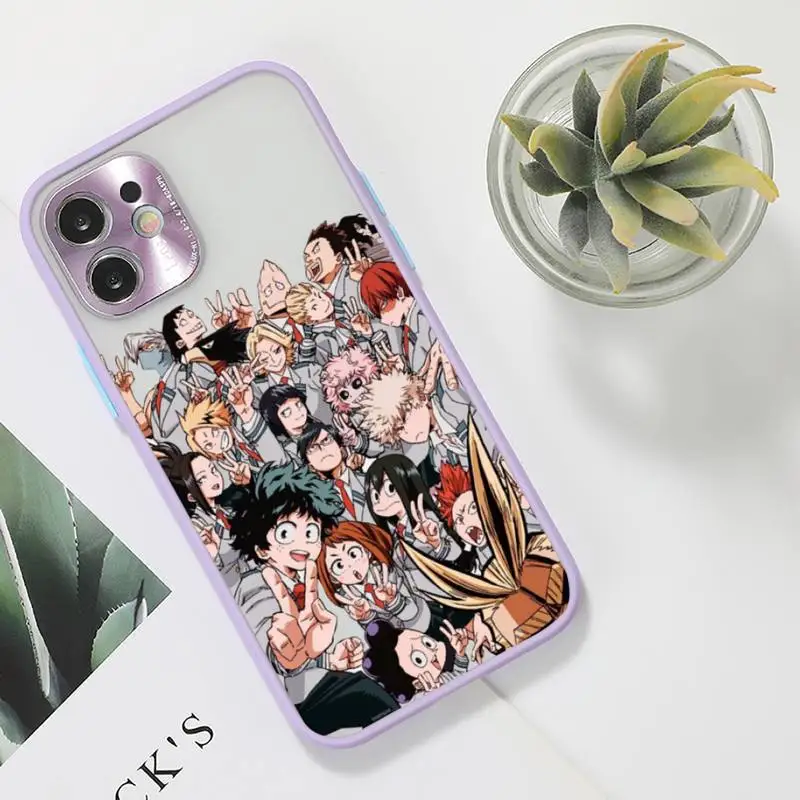 

Anime My Hero Academia Phone Case For iPhone 12 11 Mini Pro XR XS Max 7 8 Plus X Matte transparent Purple Back Cover