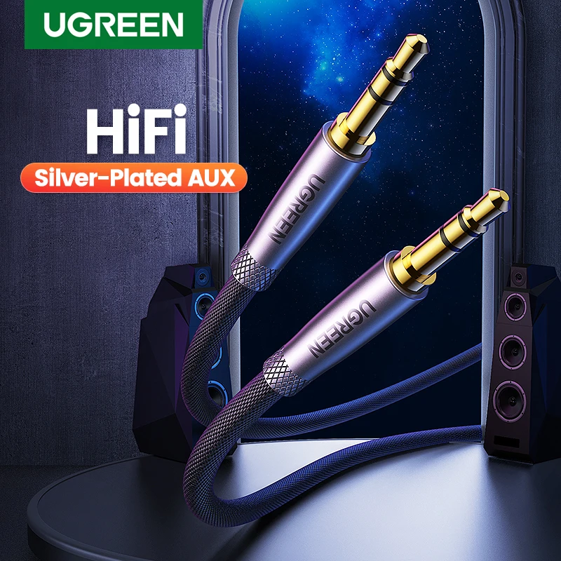 

UGREEN HiFi AUX Cable 3.5mm Audio Speaker Cable 3.5 jack For Guitar Silver-plated Braided Wire Auxiliary Car Headphone Cable