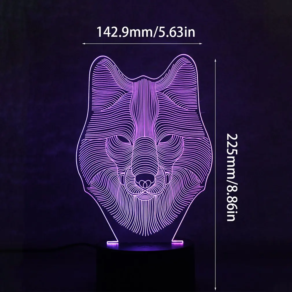 Красочные 3D ночной Светильник Волчья Голова Уход за глазами светодиодный