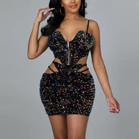 sexy sequined skirts sets for women spaghetti strap tops mini skirts bodycon fashion elegant evening night party club sets hot