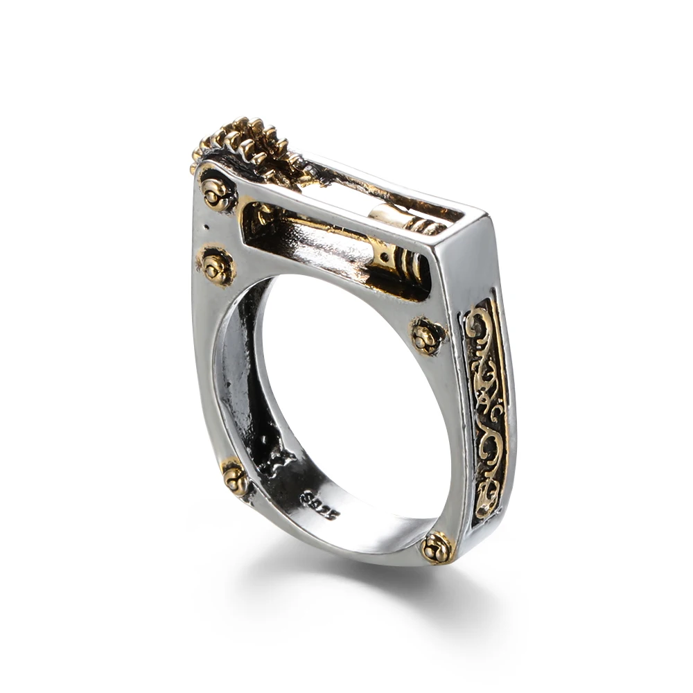 Геометрическое механическое зубчатое колесо кольцо для женщин и мужчин золотого