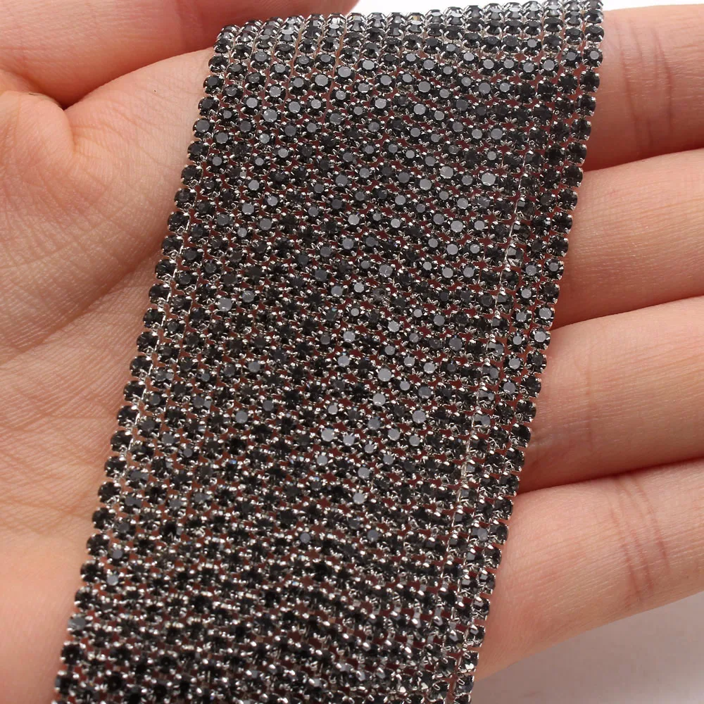10 ярдов прозрачный черный кристалл коготь Кристалл Стразы цепь градиент плотная