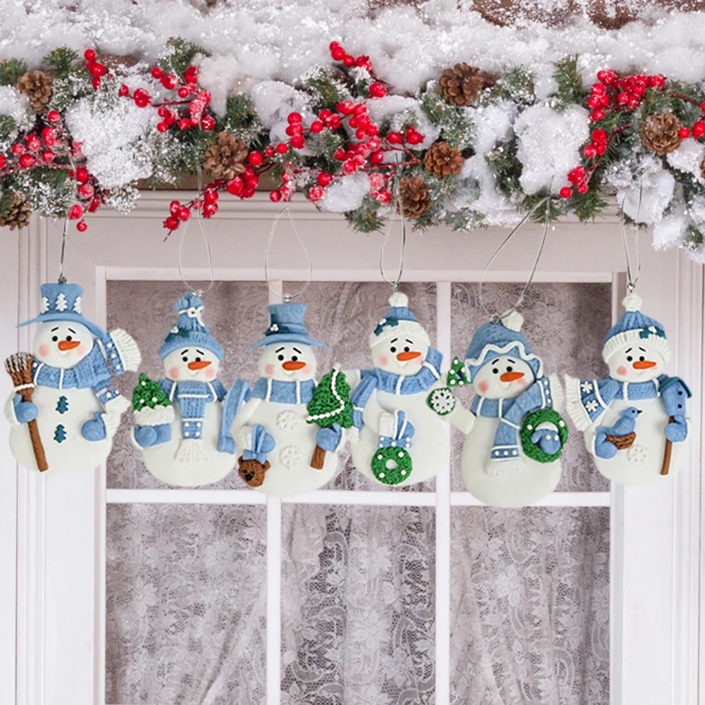 

6pcs Christmas Snowman Pendant Drop Ornaments Happy New Year Doll Hanging Pendants Gift Festive Party Supplies