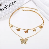 multilayer chain fashion butterfly pendant gold color vintage jewelry necklace women