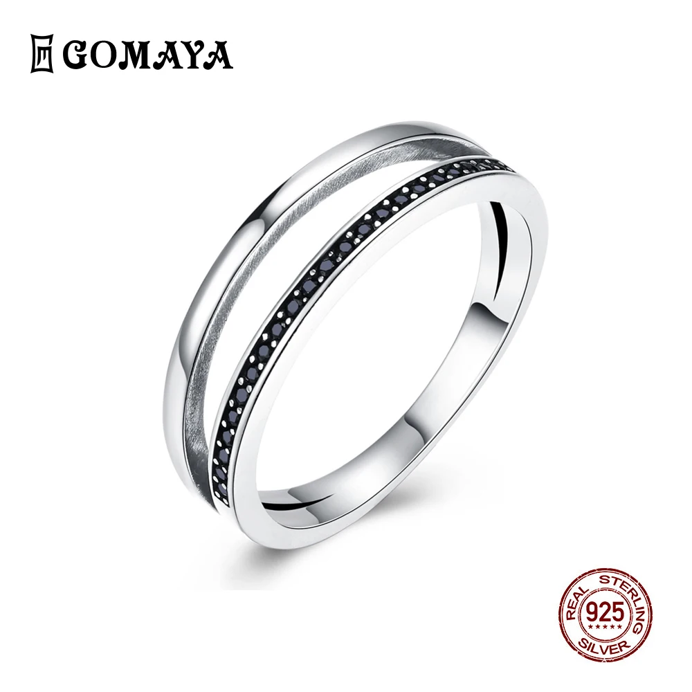 GOMAYA 925, модное кольцо, Настоящее серебро, Ретро стиль, инкрустированное черным цирконием, для девушек, романтические, вечерние