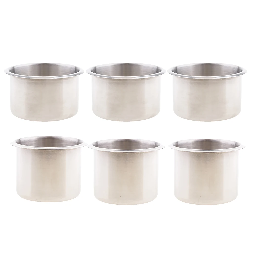 

Pack of 6 Stainless Steel Recessed Cup Drink Holder Drop-in Style for RV Boat Marine Camper Trailer Motorhome (2 Sizes)