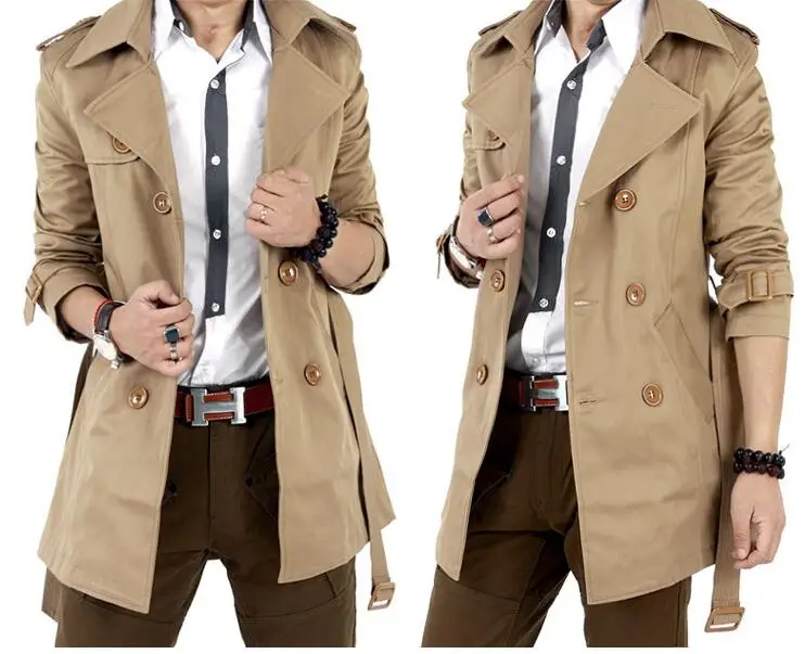 Тренчкот мужской деловой с отложным воротником брендовый Повседневный