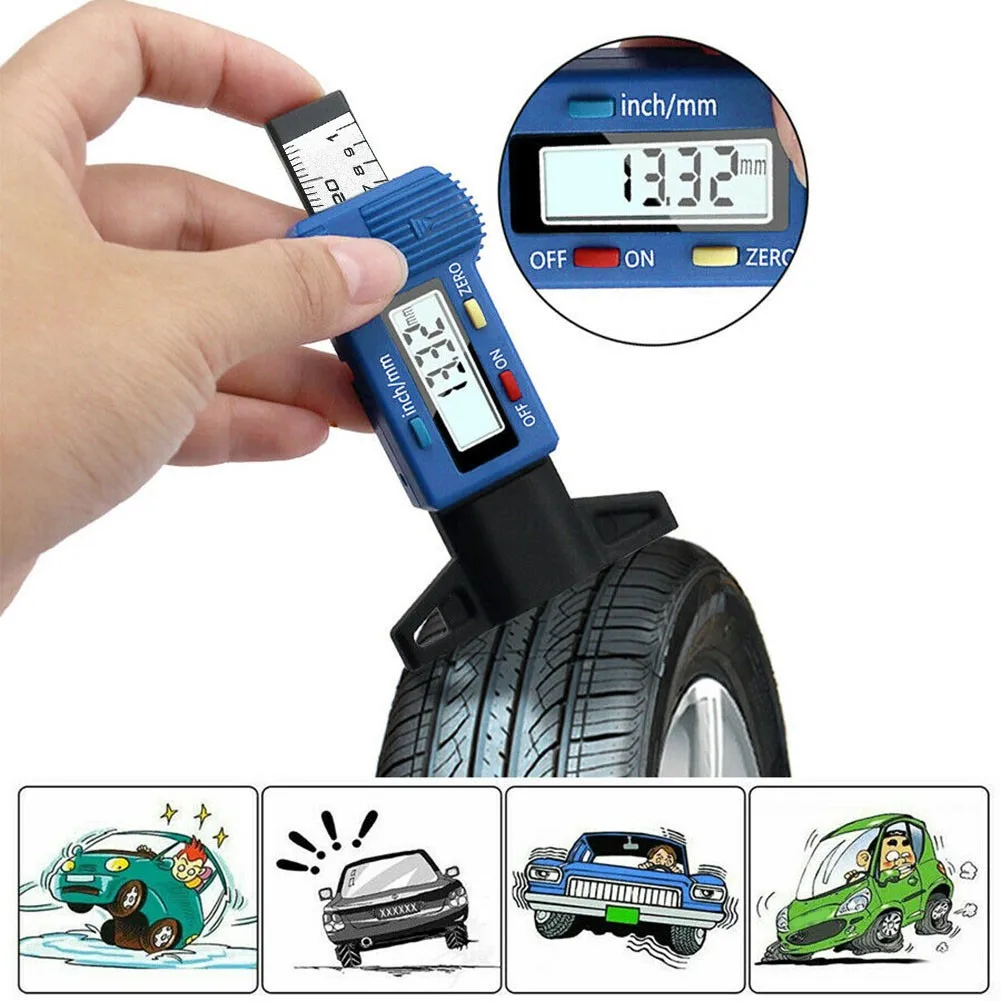 

12 * 6.5 * 2cm Tyre Depth Gauge 1PC Tester Brake Shoe Pad Blue Plastic