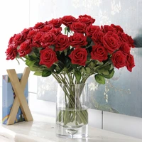 25pcslot wholesale cheap red roses with green leaf silk artificial flowers for wedding party decoration home room decor