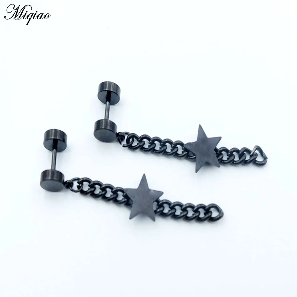 

Miqiao 1 Pcs Stainless Steel Plating Five-pointed Star Pendant Earrings Korean Style Trendy Long Chain Tassel Earrings
