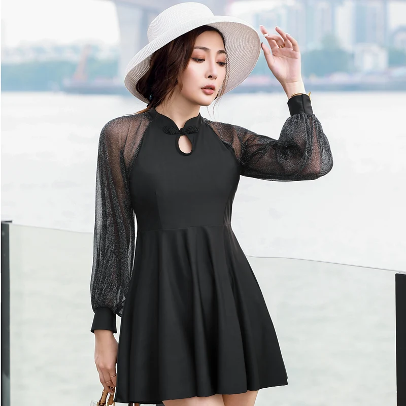 Женское платье с длинным рукавом танкини набор купальник размера плюс высокой