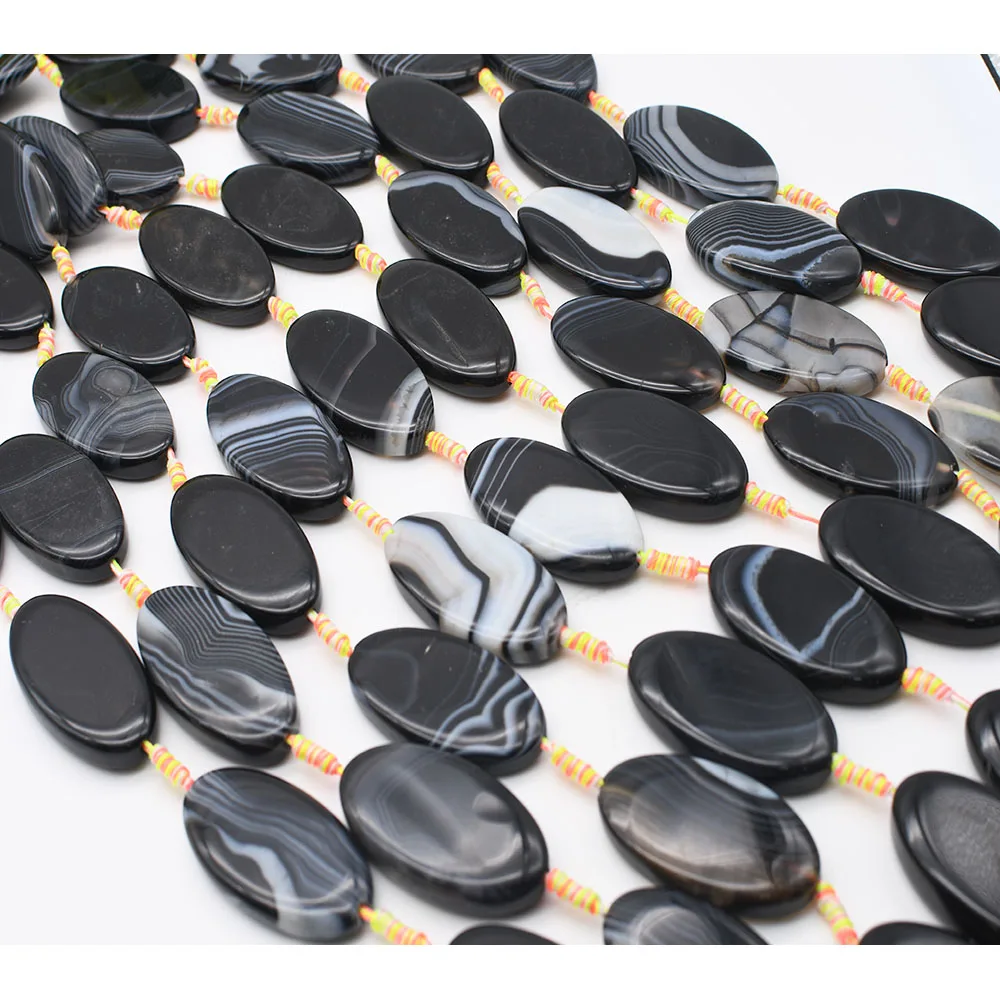 2strands/lot 49mm Natural Smooth Black stripe Oval Agate stone beads For DIY Bracelet Necklace Jewelry Making Strand 15