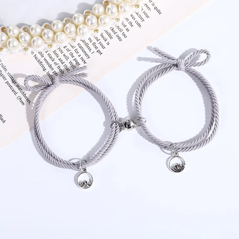 

New Alloy Oath of Love Couple Smaller Leather Sheath Pairs of Magnet Suction Bracelet Girlfriends Small Jewelry Bracelet
