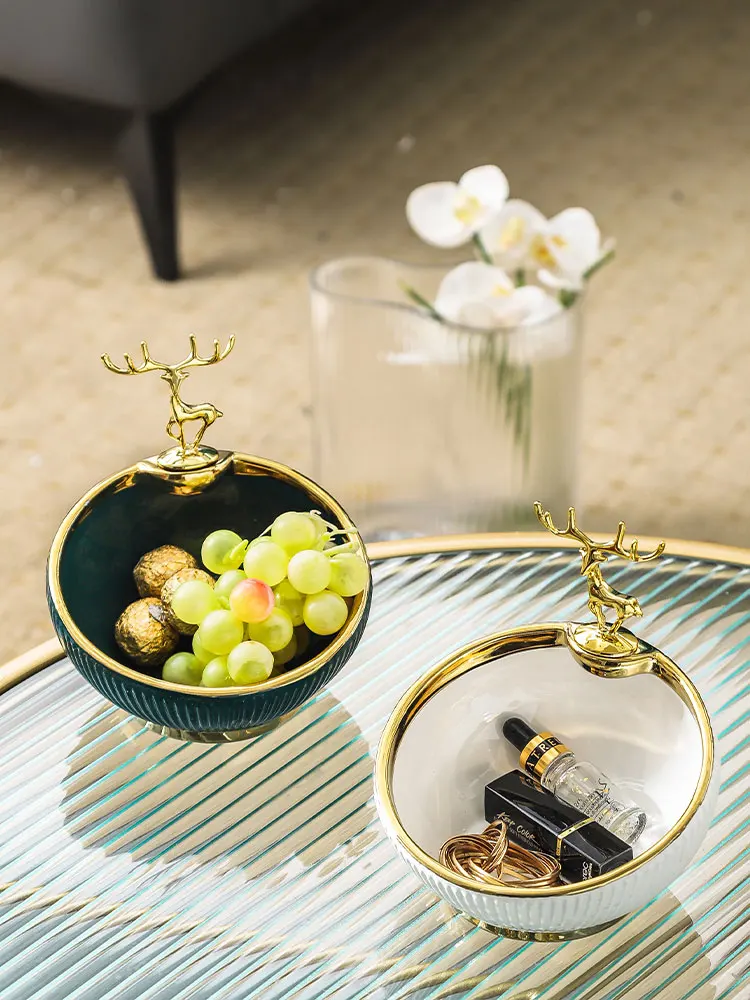 

Modern creative golden deer head ornaments entrance shoe cabinet porch key storage living room TV cabinet office tray decoration