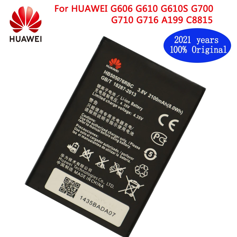 

HB505076RBC Original Battery For Huawei Ascend G527 A199 C8815 G606 G610 G610-U20 G700 G710 G716 G610S/C/T Y600 Y600-U20 Battery