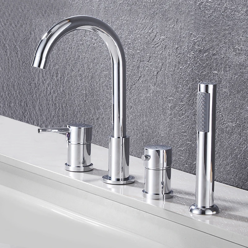 becola 4pcs brass bathroom bathtub faucet bath faucet deck mounted handheld tubtap cold hot mixer water tap with hand shower free global shipping