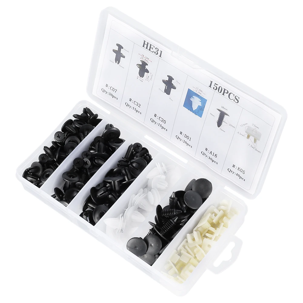 

150 pcs Auto Bumper Fender Fastener Retainer Clips 6 Size Hole Car Fixed Rivet Retainer Plastic Rivets Fastener Push Clips