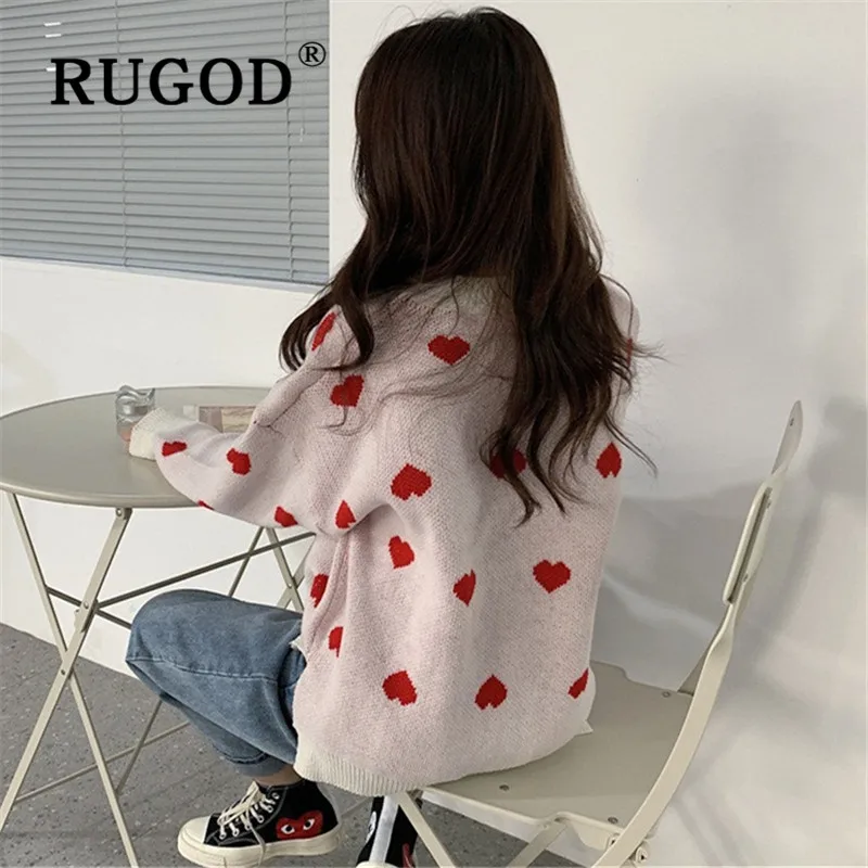 RUGOD корейский новый стиль шикарный свободный свитер в форме сердца с круглым
