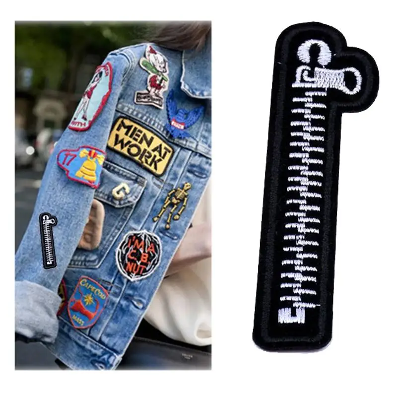 

1PC Black White Patches Animal Zipper Embroidery Patches For Clothes Iron on Appliques Clothes Jeans Stickers Badges Patch
