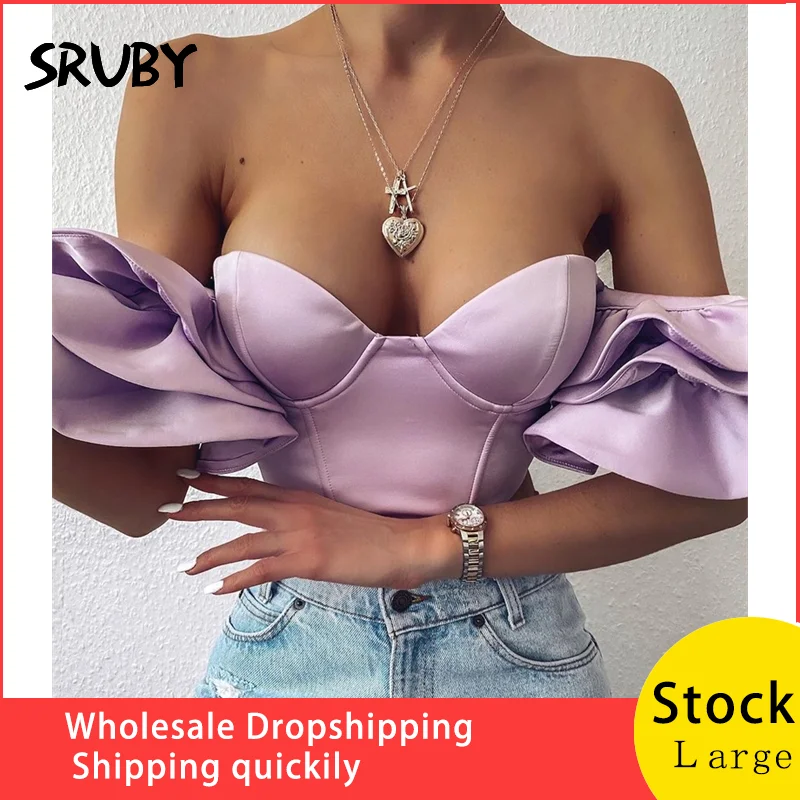 Sruby из сатина с оборками сексуальные топы Женская одежда без бретелек коротким