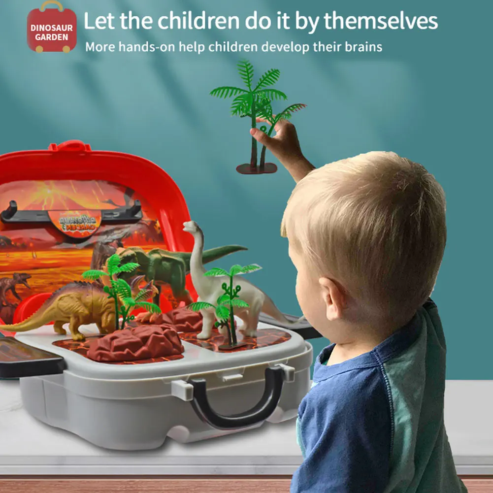 

21pcs Model Educational Mini Figures House Pretend Play Dinosaurs Toy Suitcase Set Tree Rockery For Kids Funny Simulated ABS