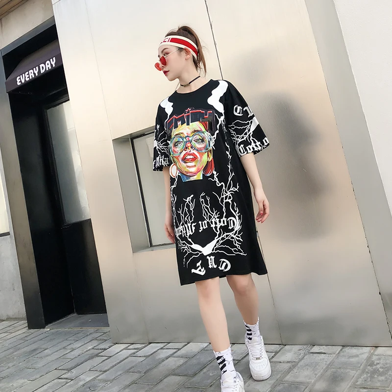 Новинка летний тренд модная футболка большого размера женские платья