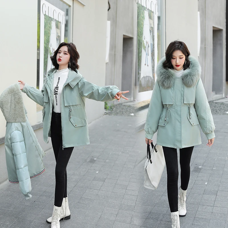 

2022 Winter Women Jacket Thick Removable Lining Hooded new Winter Coat Women Wadded Jacket Embroidered Parkas Jaqueta Feminina