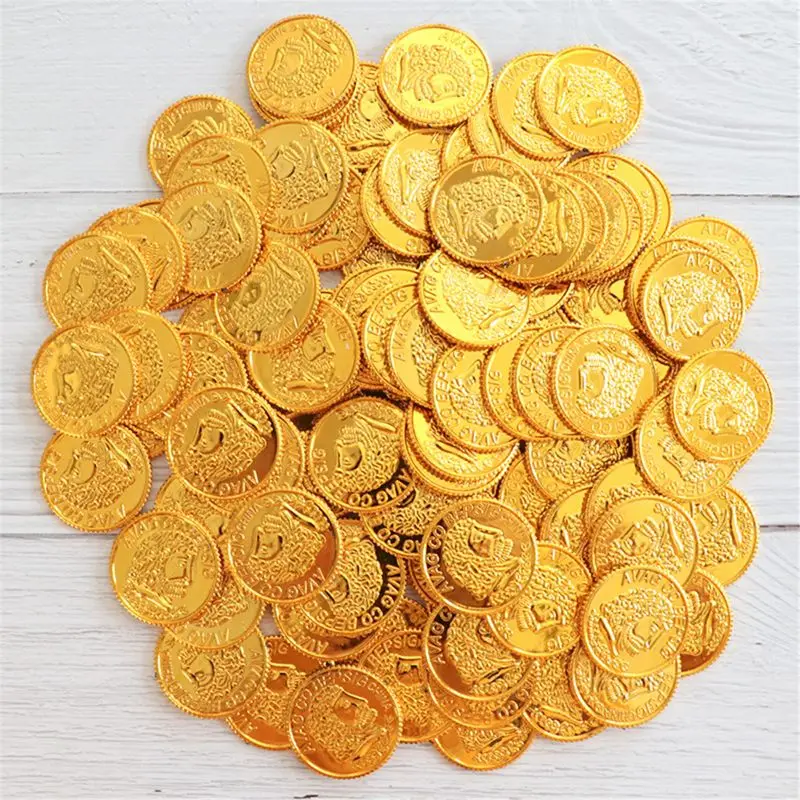 

Pirate Gold Coins Plastic Set of 100,Play Gold Treasure Coins for Play Favor Par