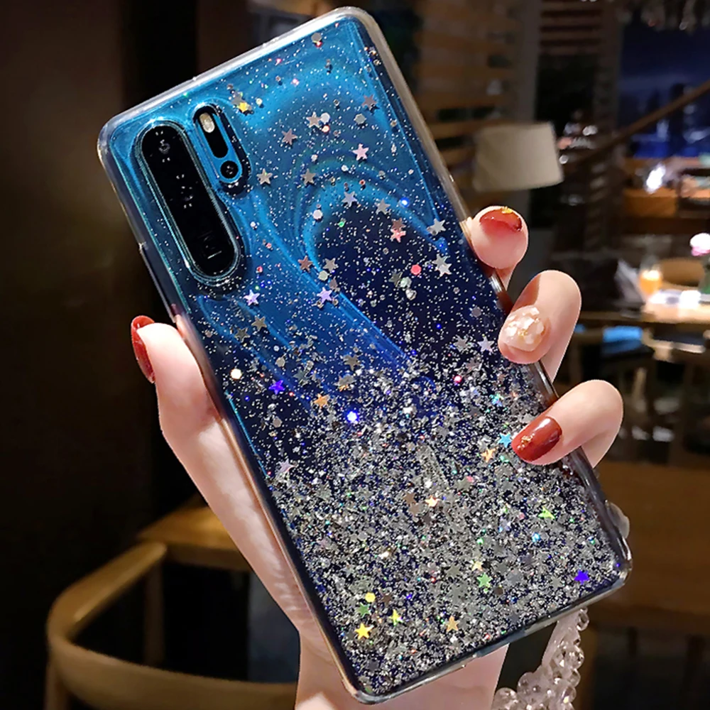 

Glitter Star Clear Phone Cover For Huawei Mate 10 20 30 P10 P20 P30 P40 Pro Lite Honor 8 8X 9 10 20 Pro Nova 5T 3 3i Soft Case