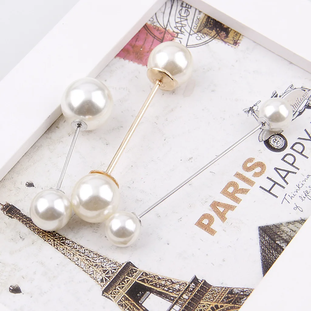 

5PCS/lot Charm Double Simulated Pearl Brooch Pins For Women Simplicity Lapel Brooch Jewelry Dress Suit Pin Brooch Gift