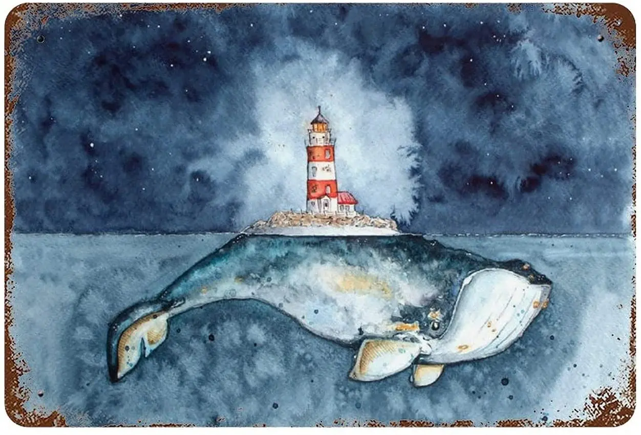 

Металлическая жестяная вывеска с рисунком горба и морской тематики