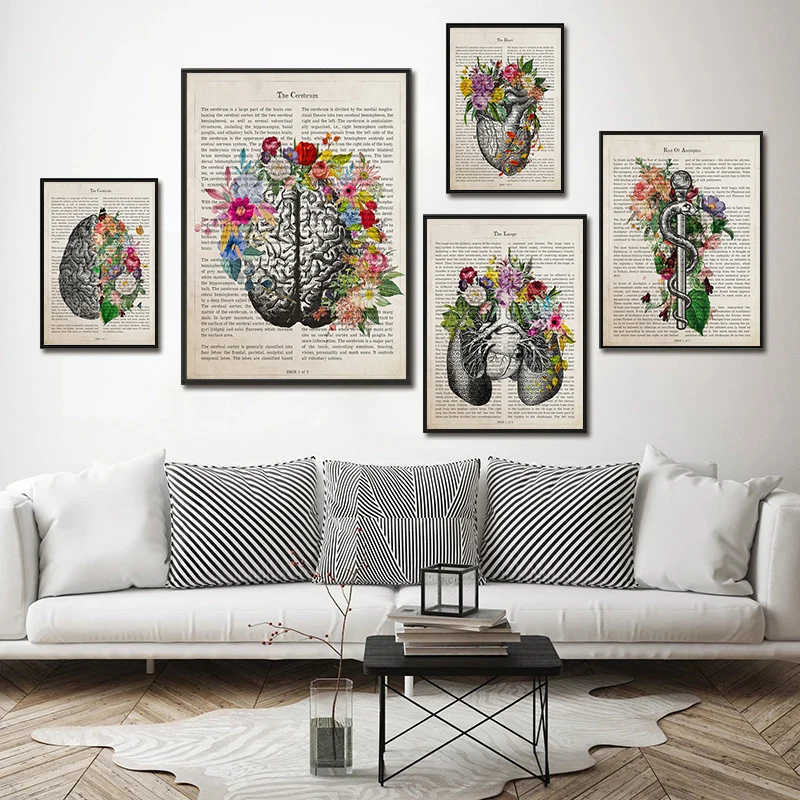 

Brain Art Flower Anatomy Print Psychological Neurologist Doctor Medical Poster Wall Art Canvas Painting Clinic Home Decoration