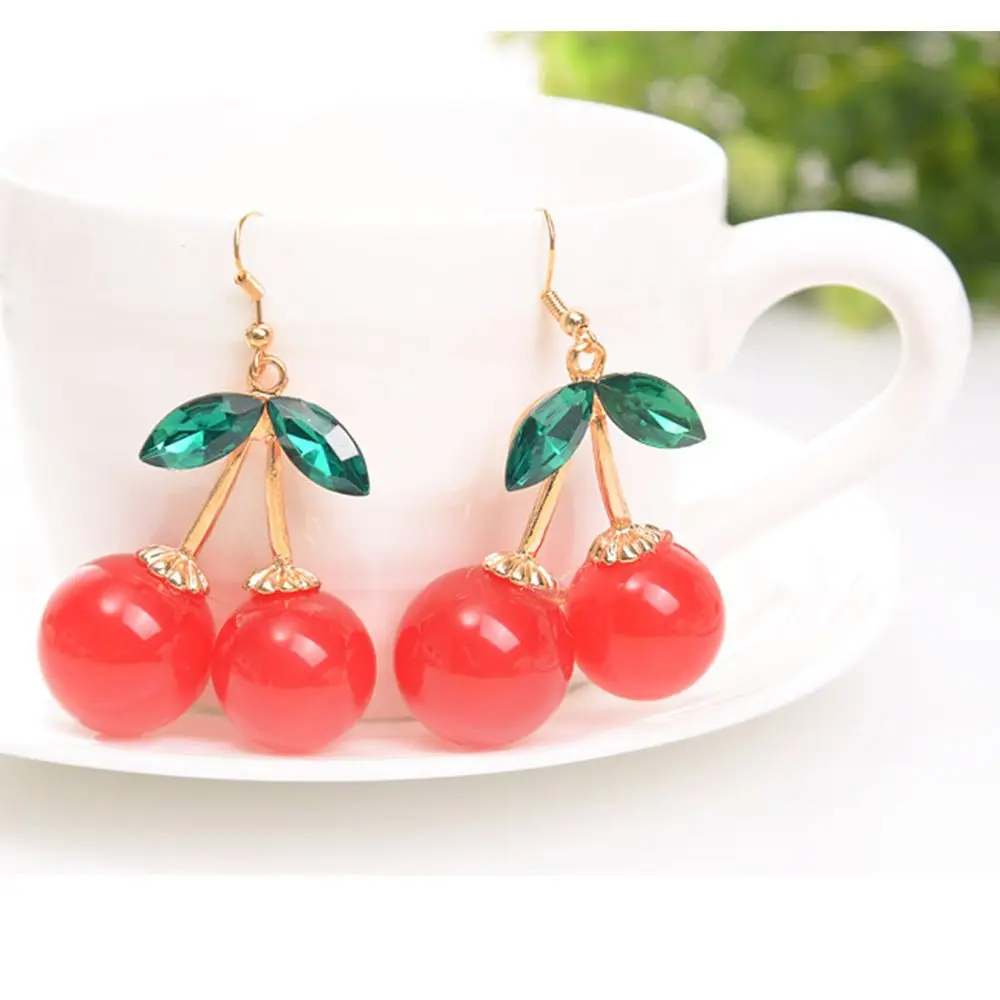 Женская модная вишня висячая Подвеска со стразами ретро серьги-Крючки для ушей