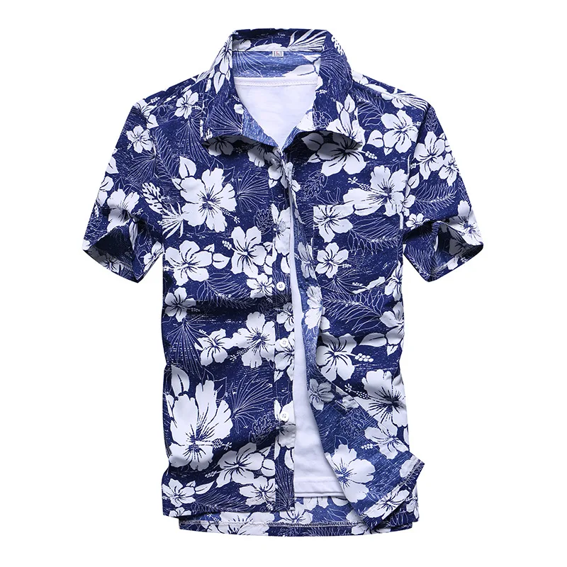 

Summer Men's Printed Plus Size Short-sleeved Shirt Beach Quick-drying Loose Shirt Hawaiian Beach Vacation Travel Clothing
